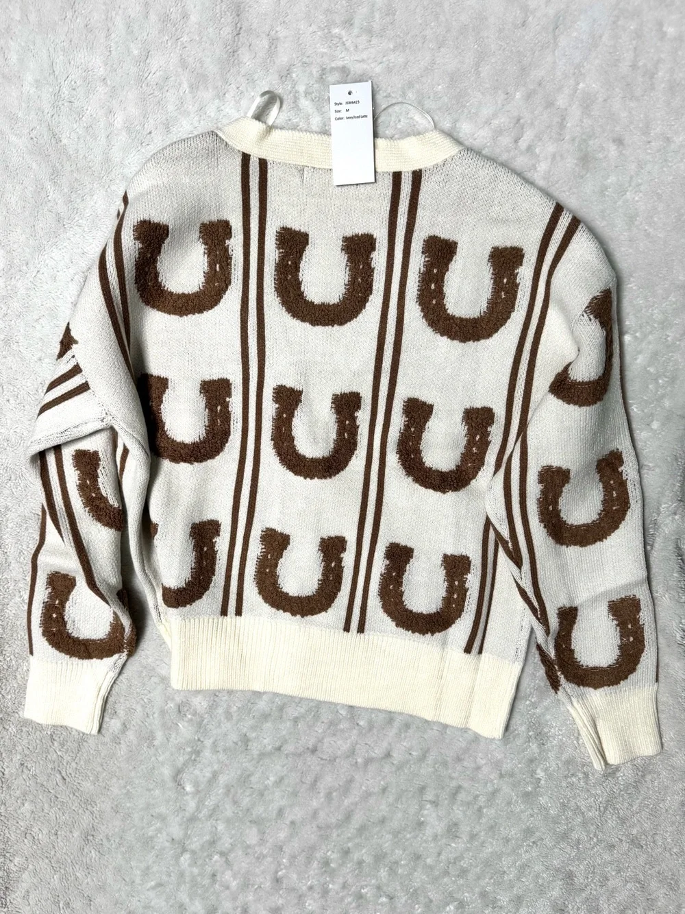 KAILY K Horseshoe Cream Button-Front V-Neck Cardigan Sweater